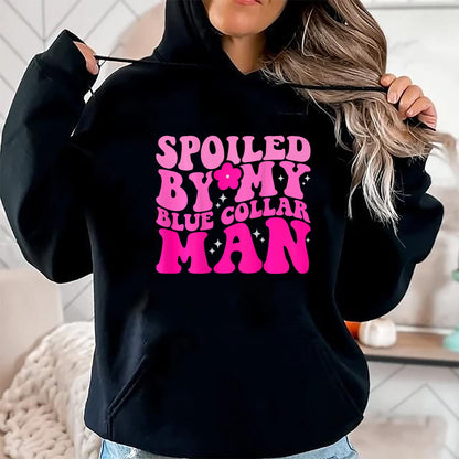 Best Wife Shirt, Wife and Husband Unisex T-Shirt/Hoodie/Sweatshirt HLT00 - Spoiled By My Blue Collar Man (on back) T-Shirt