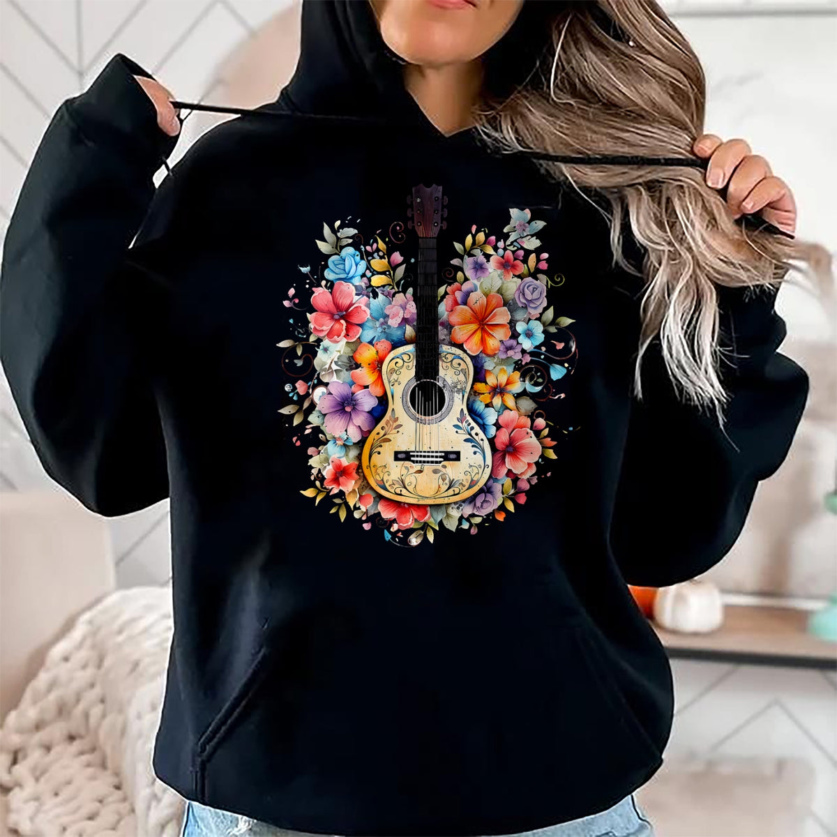 Guitar Lover Shirt, Funny Guitar UnisexT-Shirt/Hoodie/Sweatshirt HLT00 - Floral Guitar Graphic Guitarist Gift Mens Womens Dad Girl T-Shirt
