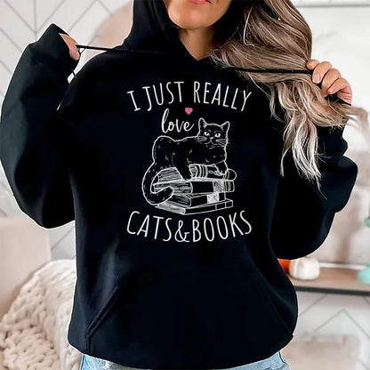 Cat Love Shirt, Funny Cat Lover Gift UnisexT-Shirt/Hoodie/Sweatshirt HLT00 - I Just Really Love Reading Books And Cats Funny Cat And book T-Shirt