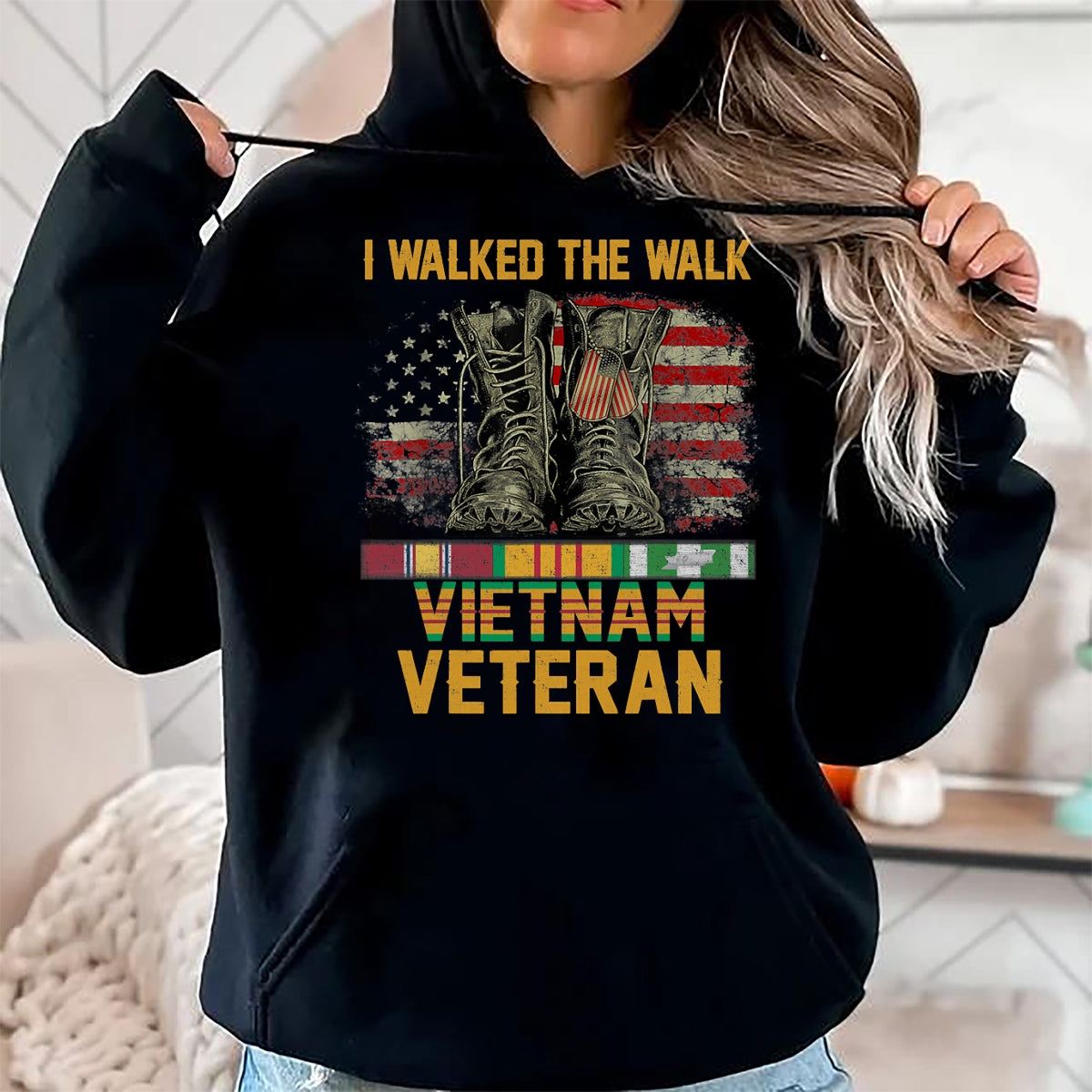 Proud Veteran Shirt, Funny Veteran UnisexT-Shirt/Hoodie/Sweatshirt HLT00 - I Walked The Walk Vietnam Veteran Flag American US Vet T-Shirt