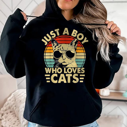 Cat Love Shirt, Funny Cat Lover Gift UnisexT-Shirt/Hoodie/Sweatshirt HLT00 - Vintage Just A Boy Who Loves Cats Boy Kitten Cat Lover Boys T-Shirt, Youth, Heather Blue, Small (1)