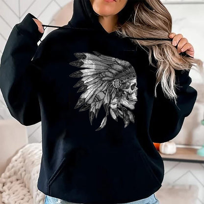Native American T-Shirts, Vintage Native American Unisex T-Shirt/Hoodie/Sweatshirt HLT00 - American Motorcycle Skull Native Indian Eagle Chief Vintage