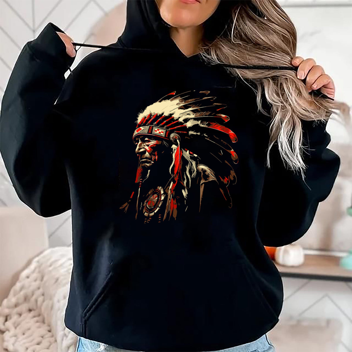 Native American T-Shirts, Vintage Native American Unisex T-Shirt/Hoodie/Sweatshirt HLT00 - Retro Native American Indian Headdress Vintage Men Graphic