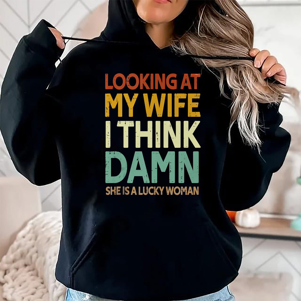Best Wife Shirt, Wife and Husband Unisex T-Shirt/Hoodie/Sweatshirt HLT00 - Gift for wife T shirt, lucky wife   My Wife Is A Lucky Woman Husband Wife Themed Present Tank Top