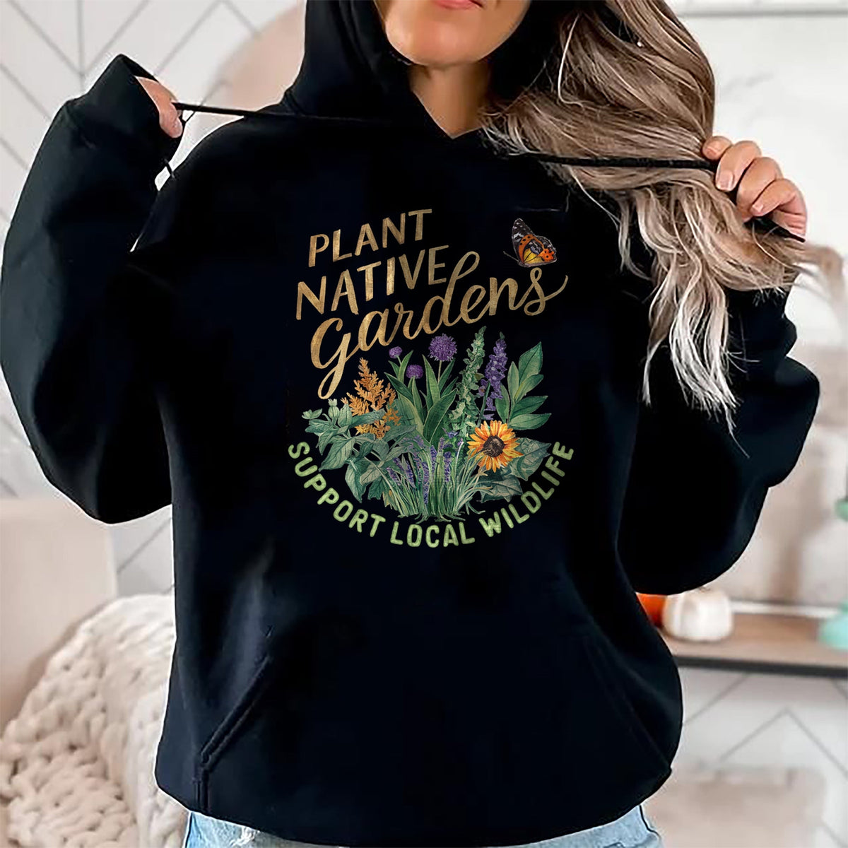 Native American T-Shirts, Vintage Native American Unisex T-Shirt/Hoodie/Sweatshirt HLT00 - Retro Plant Native Gardens Support Local Wildlife Gardening