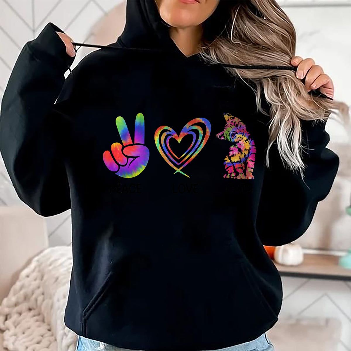 Cat Love Shirt, Funny Cat Lover Gift UnisexT-Shirt/Hoodie/Sweatshirt HLT00 - Peace Love Cats Funny Kitty Cat Lover T-Shirt (1)
