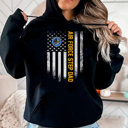 Gift for Dad Shirt, Funny Dad Unisex T-Shirt/Hoodie/Sweatshirt HLT00 – Vintage USA American Flag Proud Air Force Veteran Step Dad T-Shirt