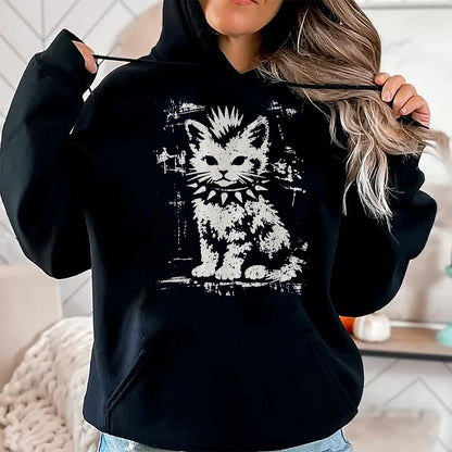 Cat Love Shirt, Funny Cat Lover Gift UnisexT-Shirt/Hoodie/Sweatshirt HLT00 - Punk Cat Grunge Rebel Cat Alternative Style T-Shirt, Women, Black, X-Large