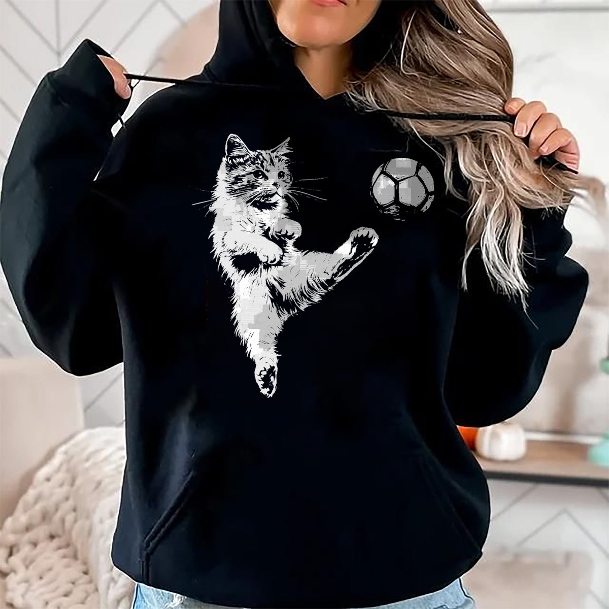Cat Love Shirt, Funny Cat Lover Gift UnisexT-Shirt/Hoodie/Sweatshirt HLT00 - Funny Cat Soccer Ball Graphic Tee T-Shirt for Men Women Kids