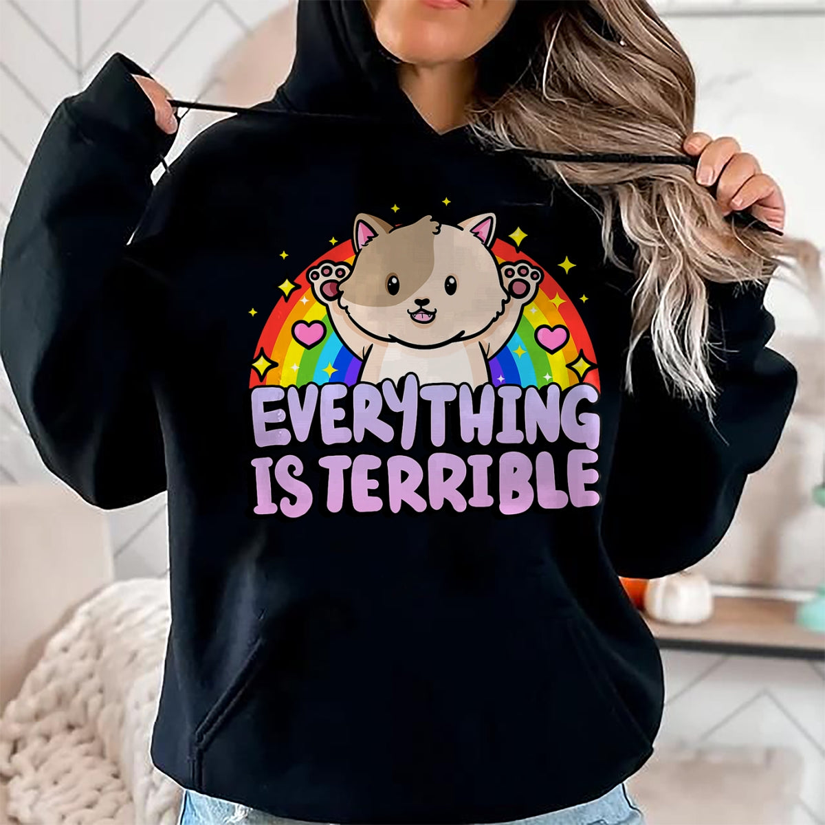 Cat Love Shirt, Funny Cat Lover Gift UnisexT-Shirt/Hoodie/Sweatshirt HLT00 - Everything is Terrible Sarcasm Rainbow Kitten Cute Cat T-Shirt