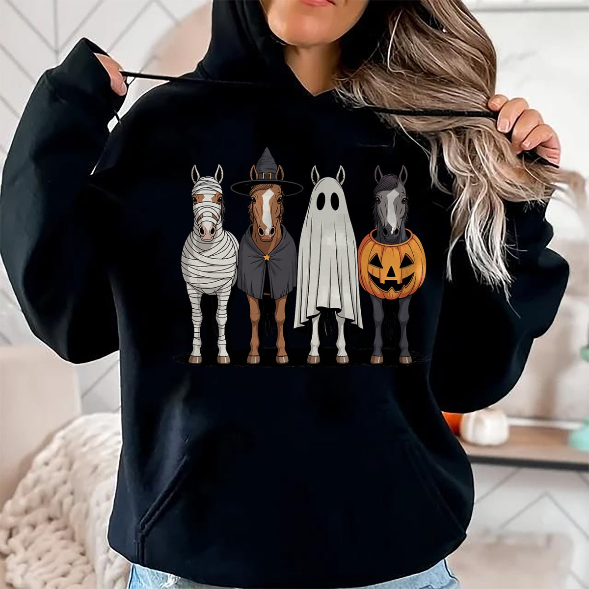 Best Horse Lover Shirt , Funny Horse UnisexT-Shirt/Hoodie/Sweatshirt HLT00 - Spooky Ghost Horse Pumpkin Halloween Skeleton T-Shirt