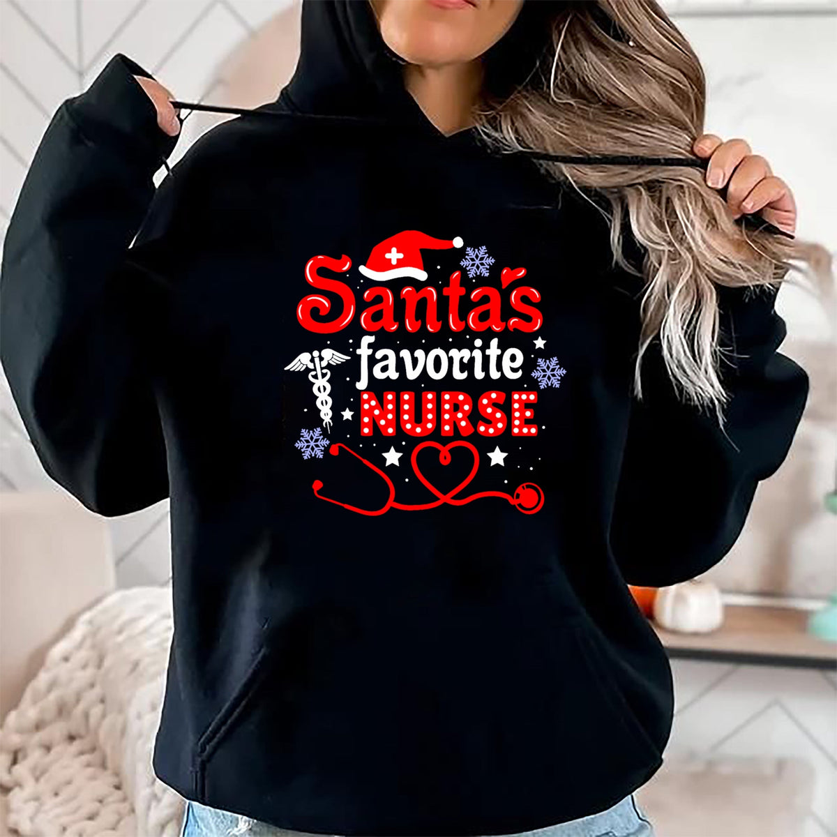Funny Nurse Shirt, Nurse Unisex T-Shirt/Hoodie/Sweatshirt HLT00 - Santa's Favorite Nurse Christmas Short Sleeve T-Shirt