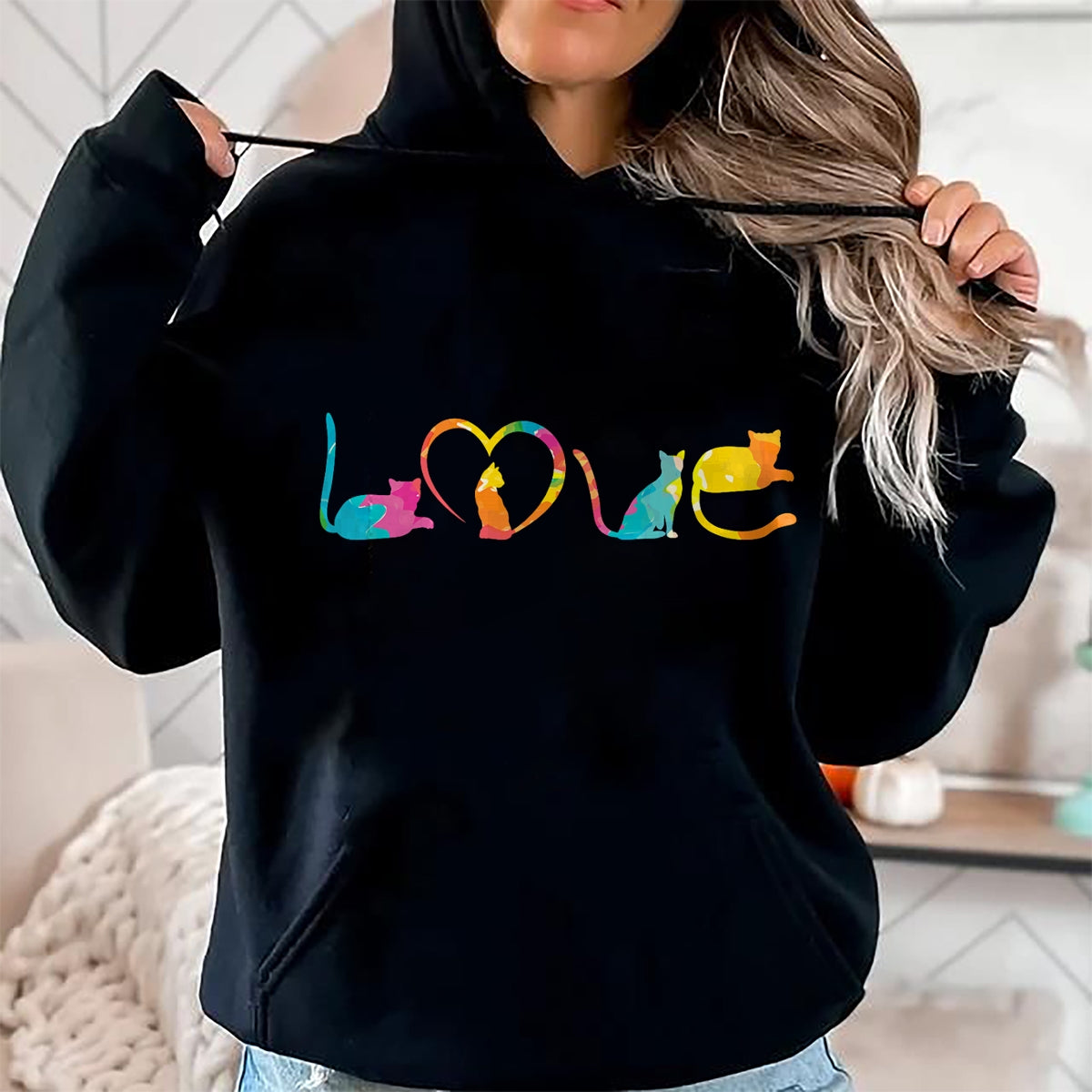 Cat Love Shirt, Funny Cat Lover Gift UnisexT-Shirt/Hoodie/Sweatshirt HLT00 - Love Cats Colorful Watercolor Decoration Cute Cat Toy T-Shirt