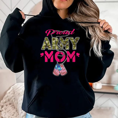 Gift for Mom Shirt, Funny Mom Unisex T-Shirt/Hoodie/Sweatshirt HLT00 - Proud Army Mom US Flag Camo Dog Tags Military Mother T-Shirt