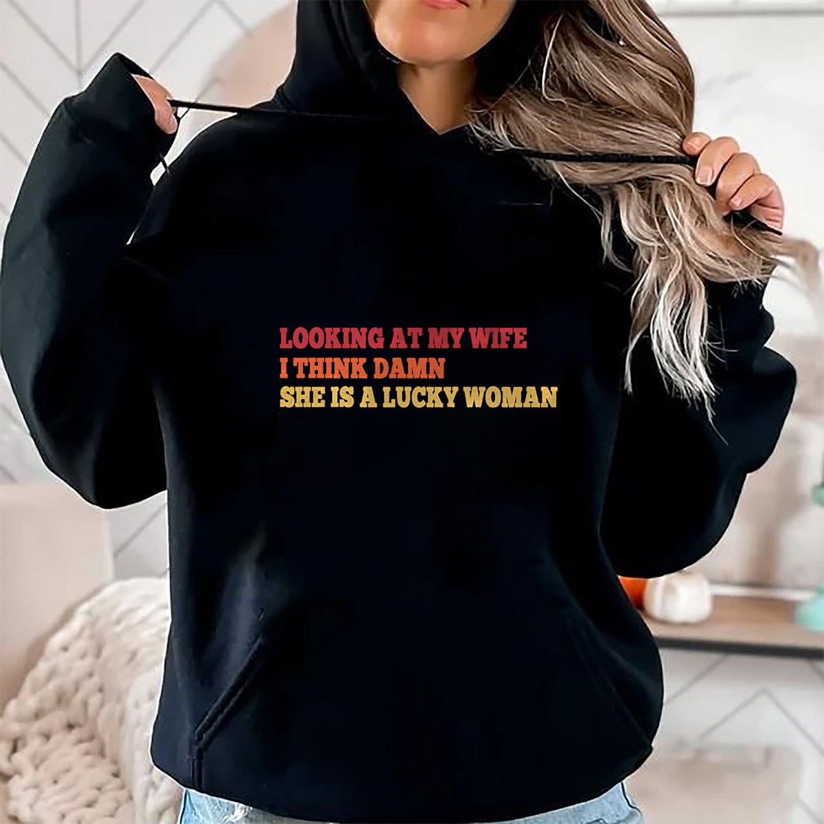 Best Wife Shirt, Wife and Husband Unisex T-Shirt/Hoodie/Sweatshirt HLT00 - Gift for wife T shirt, lucky wife   Looking At My Wife I Think Damn She Is A Lucky Woman Quote T-Shi (1)