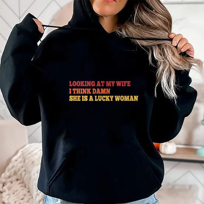 Best Wife Shirt, Wife and Husband Unisex T-Shirt/Hoodie/Sweatshirt HLT00 - Gift for wife T shirt, lucky wife   Looking At My Wife I Think Damn She Is A Lucky Woman Quote T-Shi (1)