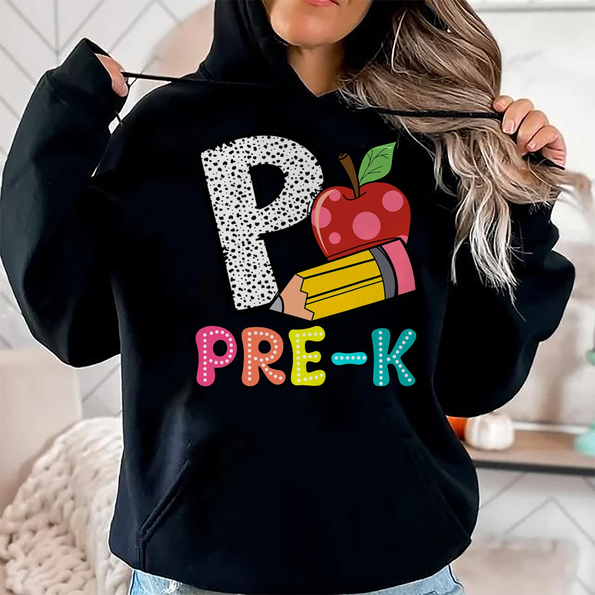 Best Student Shirt, Funny Back To School UnisexT-Shirt/Hoodie/Sweatshirt HLT00 - P is for Pre-K Teacher Pencil Apple Back to School T-Shirt