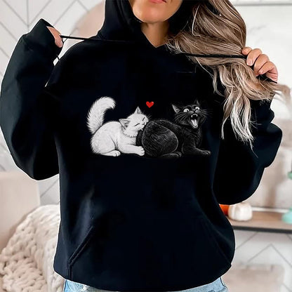 Cat Love Shirt, Funny Cat Lover Gift UnisexT-Shirt/Hoodie/Sweatshirt HLT00 - Women_s Funny Cat Couple Black White Cats Love Cat Biting Cat Butt V-Neck T-Shirt (1)