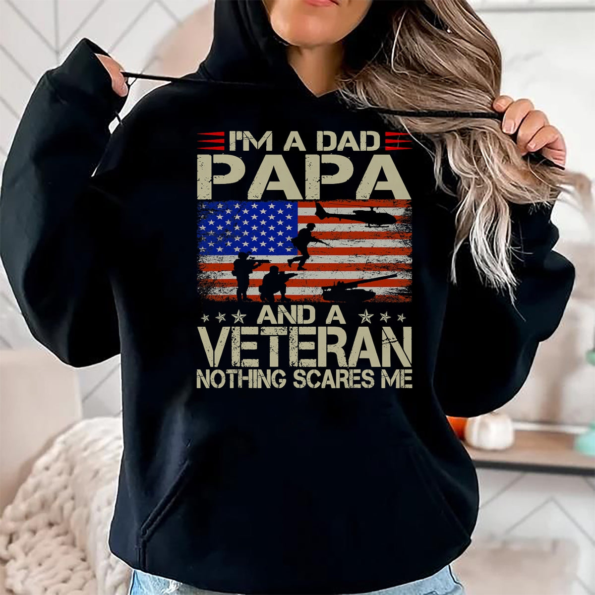 Proud Veteran Shirt, Funny Veteran UnisexT-Shirt/Hoodie/Sweatshirt HLT00 - I_m A Dad Papa and Veteran Funny Retro Dad Dad Grandpa T-Shirt