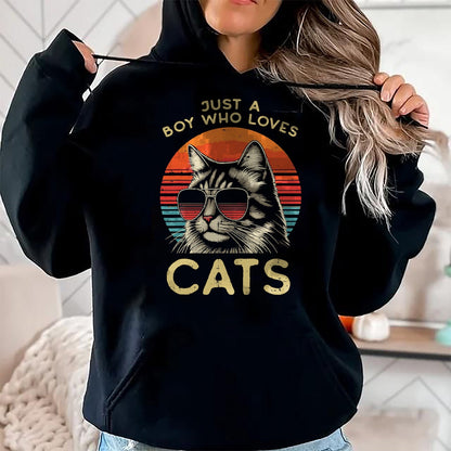 Cat Love Shirt, Funny Cat Lover Gift UnisexT-Shirt/Hoodie/Sweatshirt HLT00 - Just Boy Who Loves Cats Retro Kitten Kitty Boys Kids Men T-Shirt