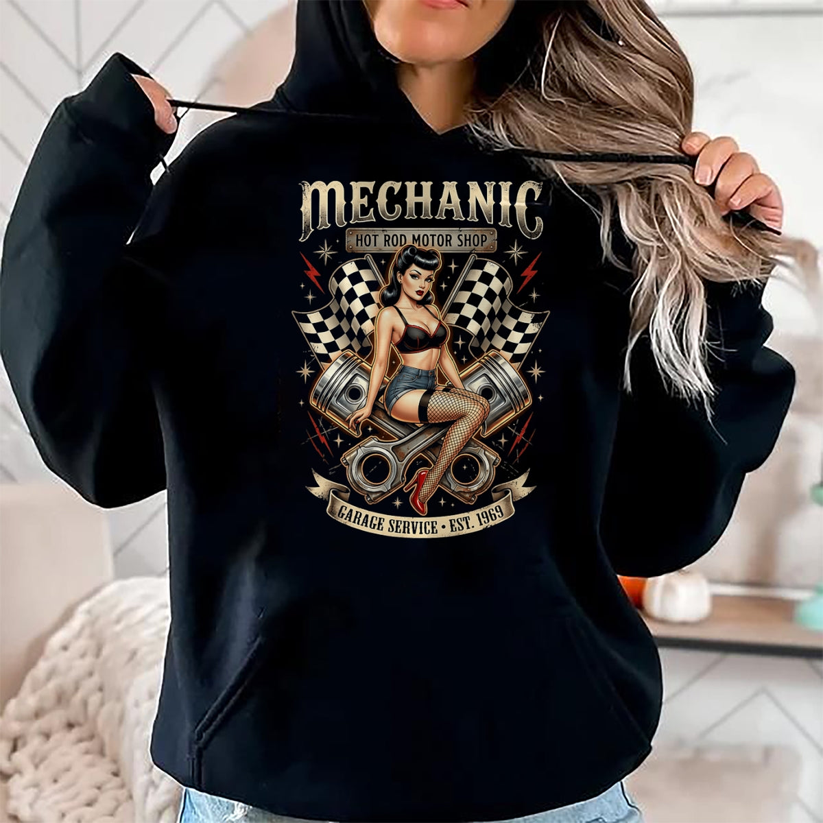 Best Mechanic Life Shirt, Funny Mechanic UnisexT-Shirt/Hoodie/Sweatshirt HLT00 - Vintage Mechanic Hot Rod Garage Pin Up Design T-Shirt