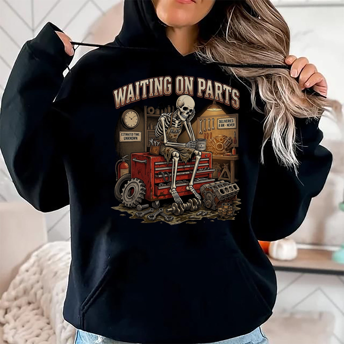 Best Mechanic Life Shirt, Funny Mechanic UnisexT-Shirt/Hoodie/Sweatshirt HLT00 - Funny Waiting On Parts Auto Mechanic Skeleton Repair T-Shirt