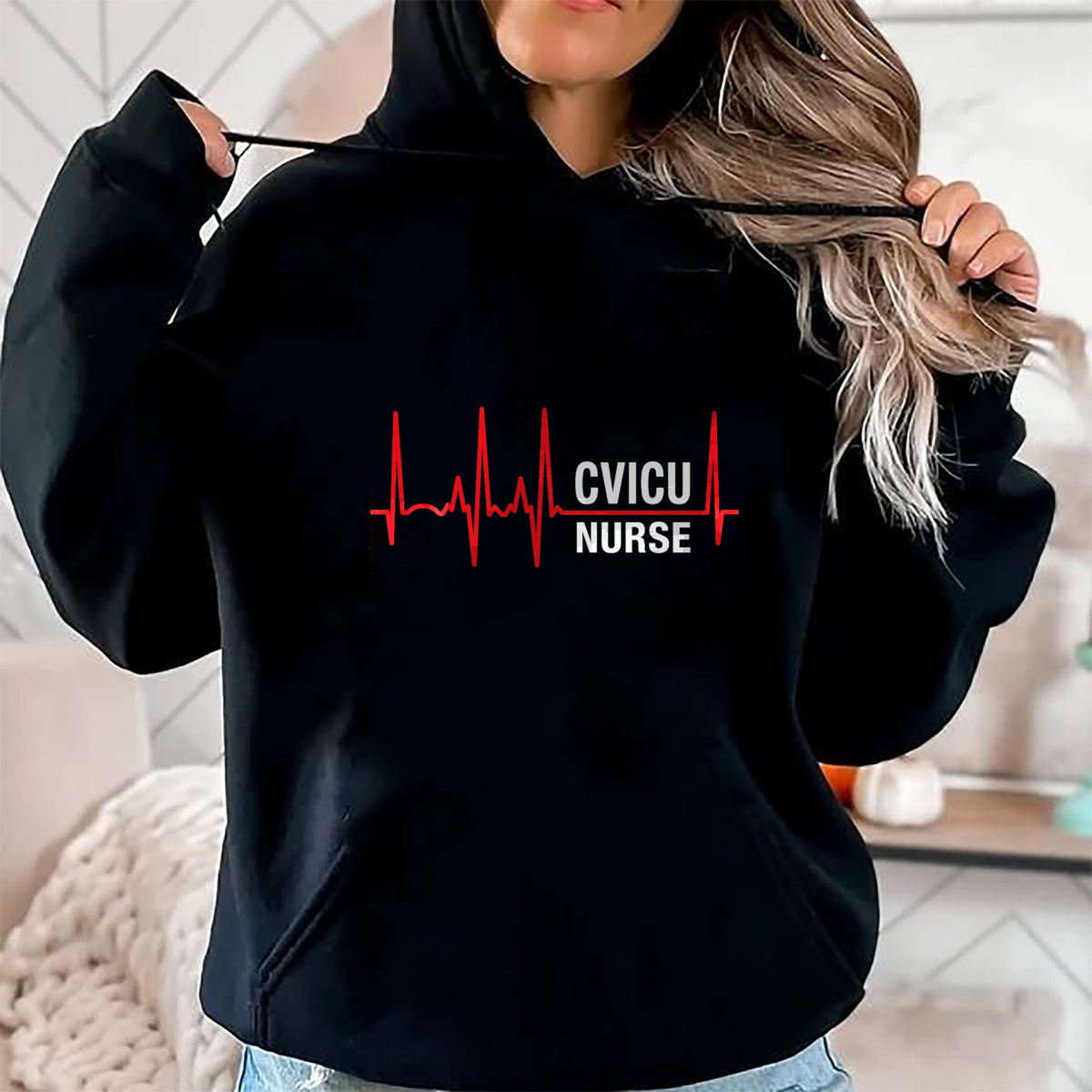 Funny Nurse Shirt, Nurse Unisex T-Shirt/Hoodie/Sweatshirt HLT00 - CVICU Nurse Cardiovascular ICU Nurse Heartbeat T-Shirt