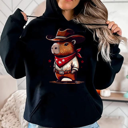 Cute Capybara Shirt, Funny Capybara Unisex T-Shirt/Hoodie/Sweatshirt HLT00 - Western Capybara Cowboy T-Shirt