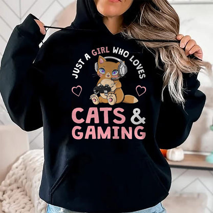 Cat Love Shirt, Funny Cat Lover Gift UnisexT-Shirt/Hoodie/Sweatshirt HLT00 - Just A Girl Who Loves Cats and Gaming Cute Gamer Cat T-Shirt, Men, Black, 3X-Large