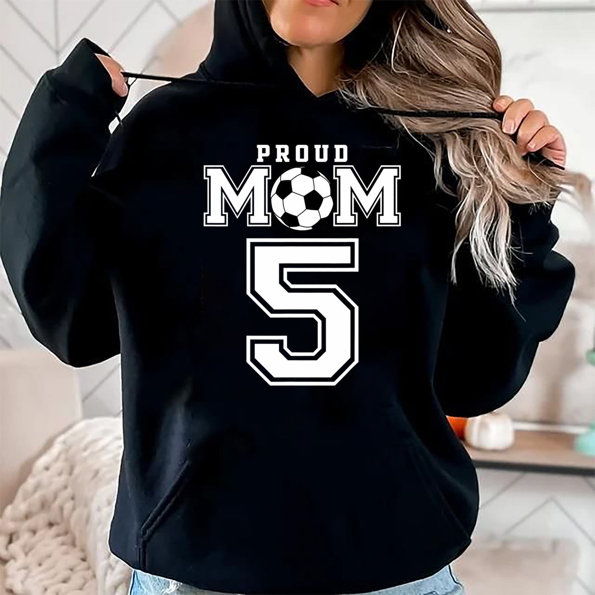 Gift for Mom Shirt, Funny Mom Unisex T-Shirt/Hoodie/Sweatshirt HLT00 - Number 5 Custom Proud Soccer Futbol Mom Personalized Women T-Shirt