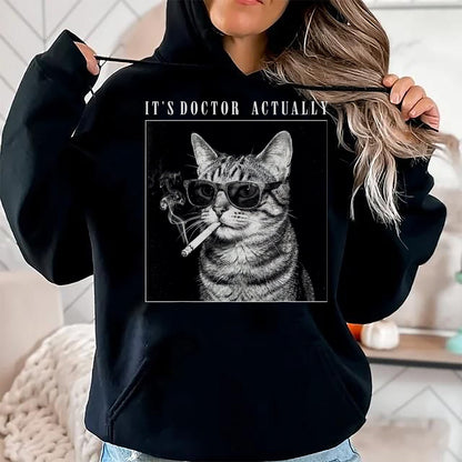 Best Doctor Shirt, Funny Doctor UnisexT-Shirt/Hoodie/Sweatshirt HLT00 - It's Doctor Actually Cool Smoking Cat Funny Phd Graduation T-Shirt, Men, Black, 3X-Large