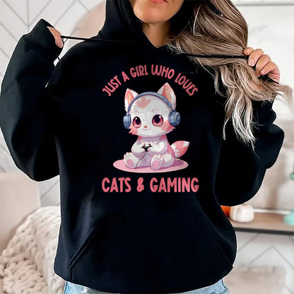 Cat Love Shirt, Funny Cat Lover Gift UnisexT-Shirt/Hoodie/Sweatshirt HLT00 - Just a Girl Who Loves Cats and Gaming Cute Kawaii Kitten T-Shirt