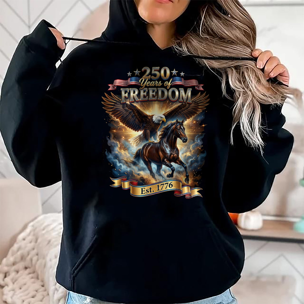 Best Horse Lover Shirt , Funny Horse UnisexT-Shirt/Hoodie/Sweatshirt HLT00 - Patriotic Eagle Horse 250th of Freedom USA 1776 Anniversary T-Shirt
