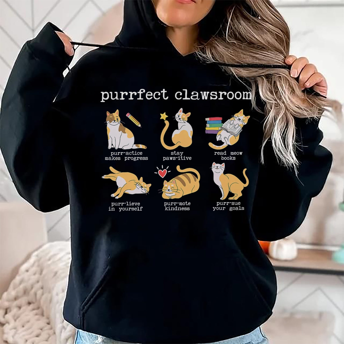 Cat Love Shirt, Funny Cat Lover Gift UnisexT-Shirt/Hoodie/Sweatshirt HLT00 - Purrfect Clawsroom Puns Cat Lover Teacher Classroom Student T-Shirt