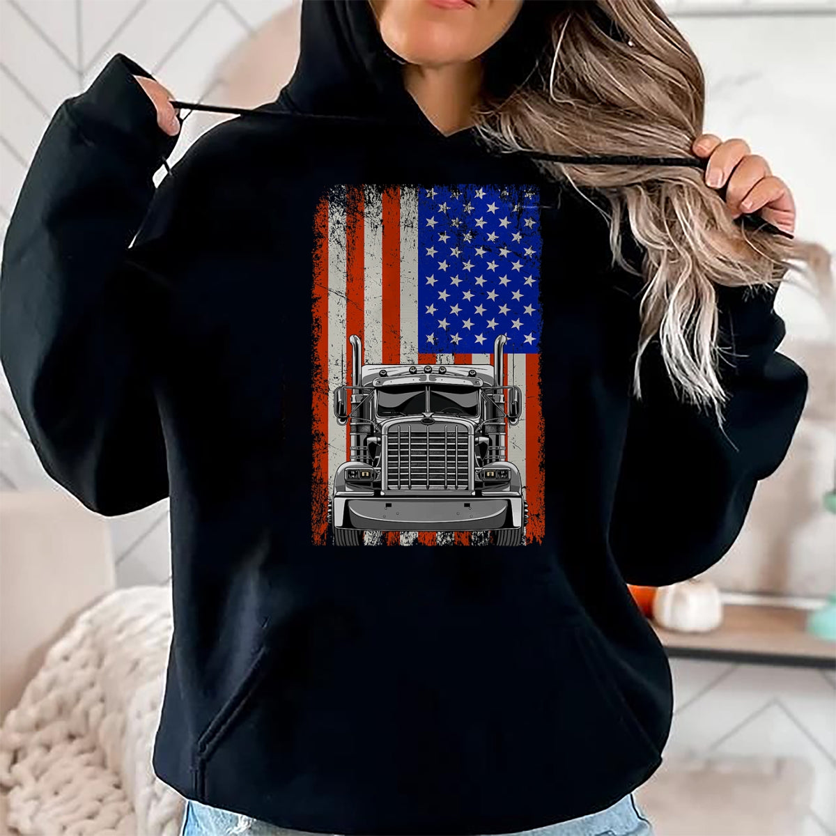 Best Truck Driver Life Shirt, Funny Trucker UnisexT-Shirt/Hoodie/Sweatshirt HLT00 - US American Flag Semi Truck Driver T-Shirt (4)