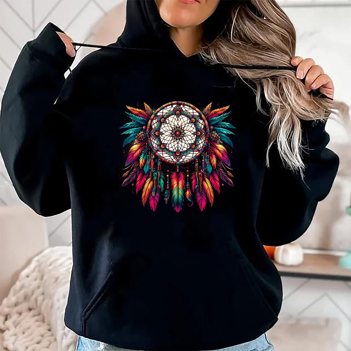 Native American T-Shirts, Vintage Native American Unisex T-Shirt/Hoodie/Sweatshirt HLT00 - Colorful Dreamcatcher Feather Tee Art Native American Indian