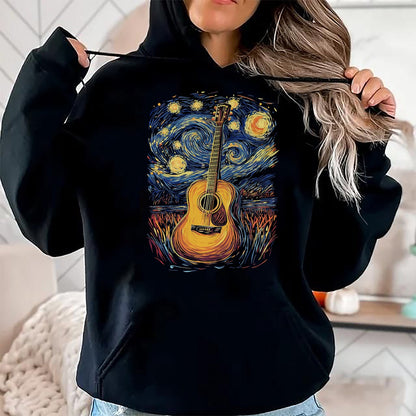 Guitar Lover Shirt, Funny Guitar UnisexT-Shirt/Hoodie/Sweatshirt HLT00 - Starry Night Inspired Acoustic Guitar T-Shirt