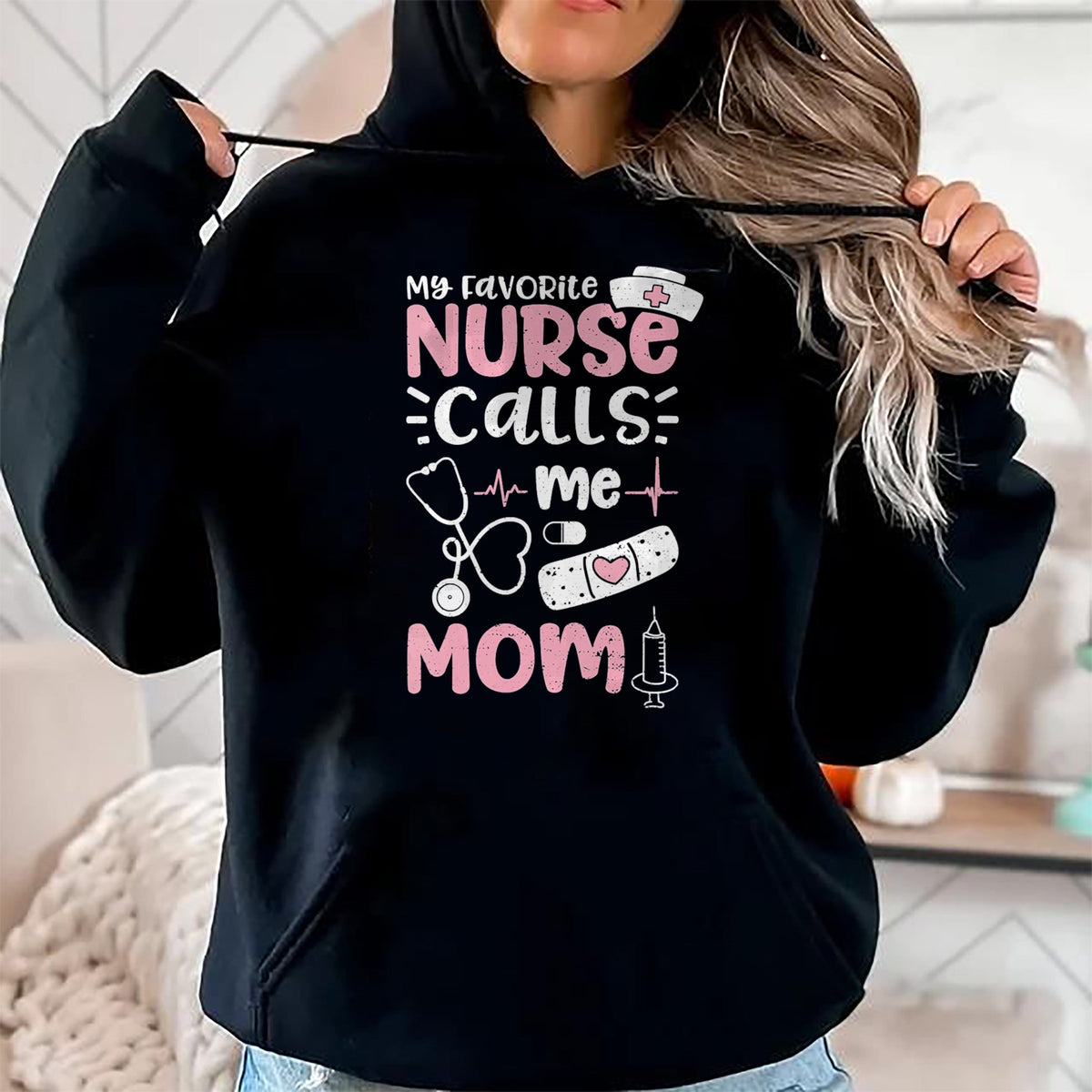 Funny Nurse Shirt, Nurse Unisex T-Shirt/Hoodie/Sweatshirt HLT00 - Womens My Favorite Nurse Calls Me Mom - Mother's Day V-Neck T-Shirt
