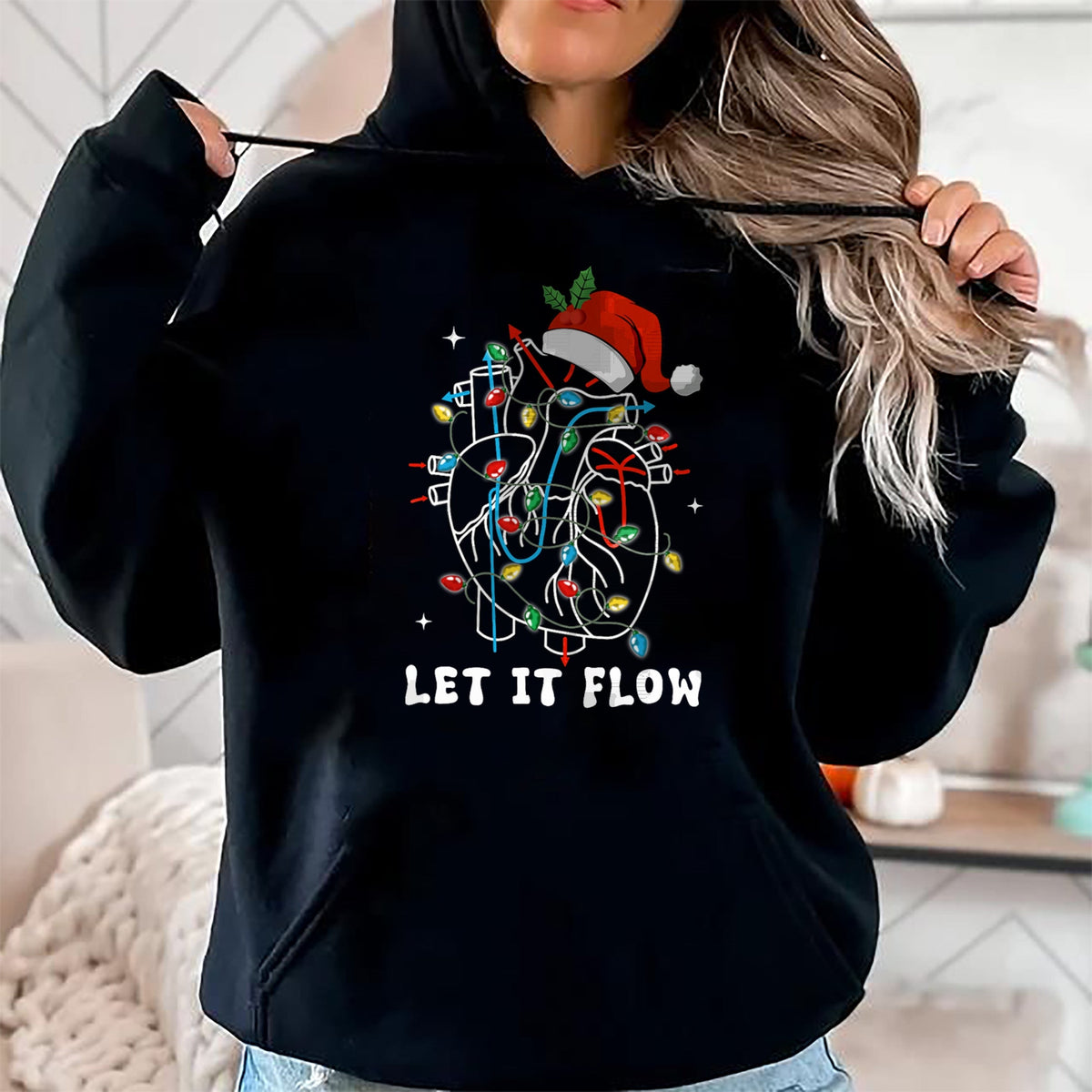 Funny Nurse Shirt, Nurse Unisex T-Shirt/Hoodie/Sweatshirt HLT00 - Funny Let It Flow Anatomy Heart Cardiac Nurse Santa Hat Xmas T-Shirt