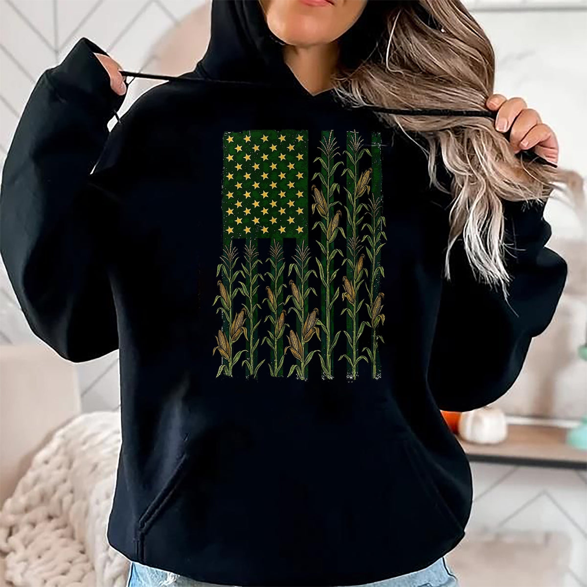 Best Farmer Life Shirt, Funny Farmer UnisexT-Shirt/Hoodie/Sweatshirt HLT00 - Retro Vintage Corn US America Flag Funny Farmer Farm Flag T-Shirt