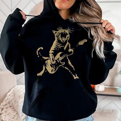 Guitar Lover Shirt, Funny Guitar UnisexT-Shirt/Hoodie/Sweatshirt HLT00 - Cat Playing Guitar Rock Star Rock and Roll Men Women Kids T-Shirt, Men, Black, 3X-Large