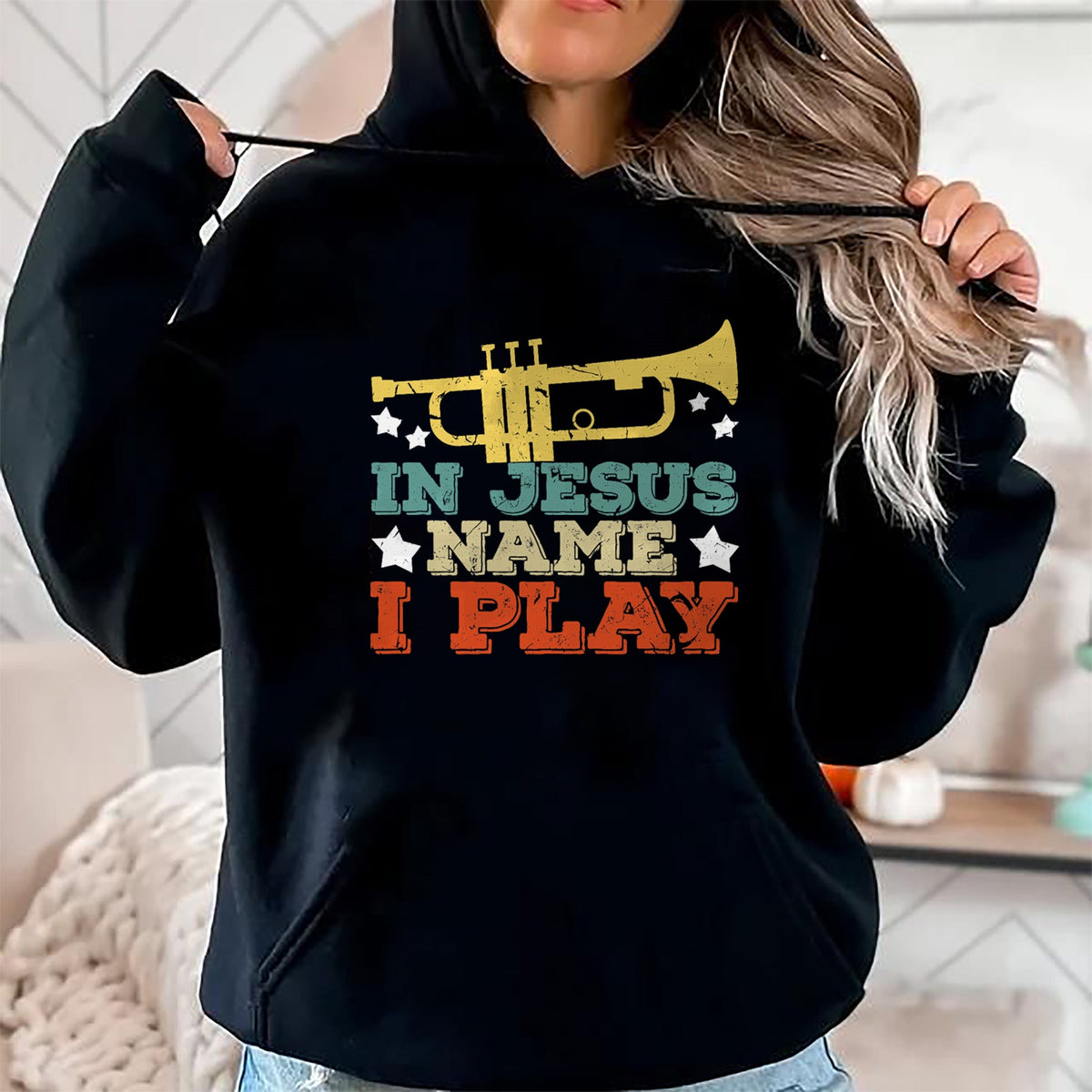Christian Tee, Christian Faith Unisex T-Shirt/Hoodie/Sweatshirt HLT00 - In Jesus Name I Play Trumpet Christian Music Lover Gift T-Shirt