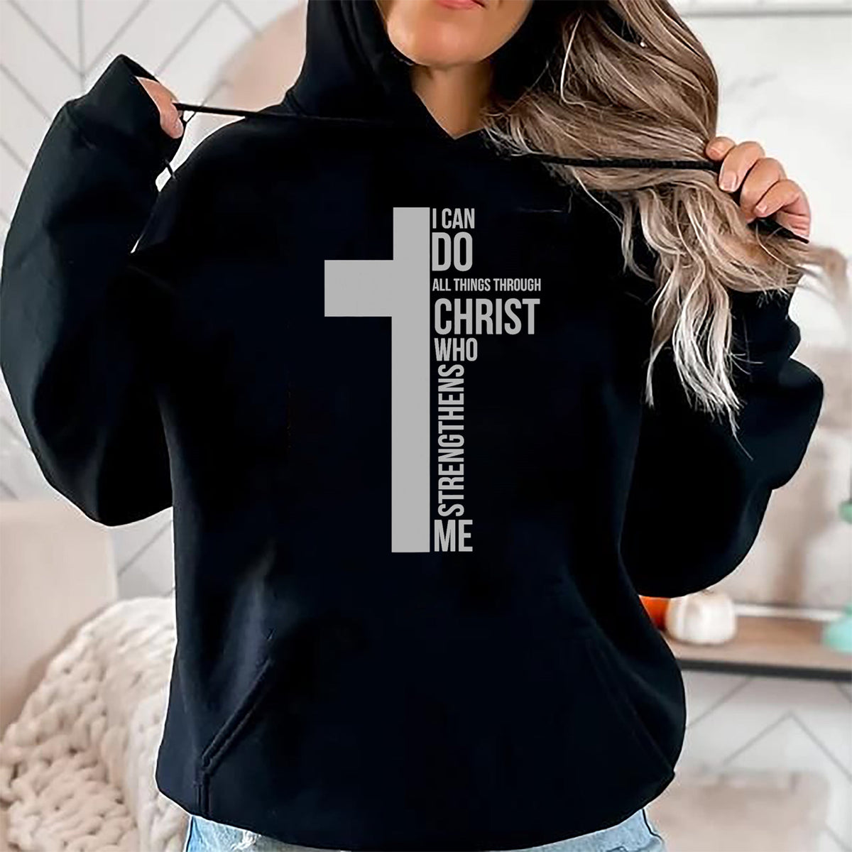 Christian Tee, Christian Faith Unisex T-Shirt/Hoodie/Sweatshirt HLT00 - I Can Do All Things Through Christ Who Strengthens Me Cross T-Shirt
