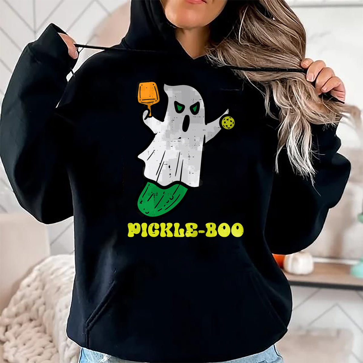 Funny Pickleball Shirt, Pickleball Lover Unisex T-Shirt/Hoodie/Sweatshirt HLT00 - Halloween Pickleball Pickle Boo Ghost Costume Men Women Kids T-Shirt
