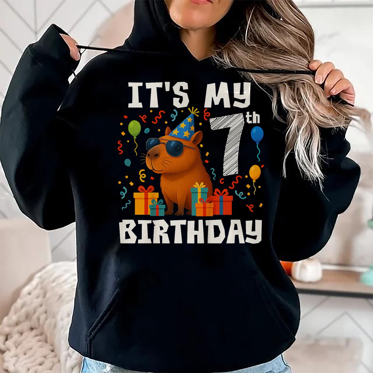 Cute Capybara Shirt, Funny Capybara Unisex T-Shirt/Hoodie/Sweatshirt HLT00 - Its My 7th Birthday 7 Years Old Capybara Gifts Boys T-Shirt