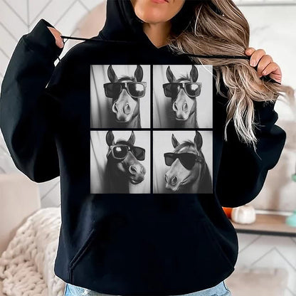 Best Horse Lover Shirt , Funny Horse UnisexT-Shirt/Hoodie/Sweatshirt HLT00 - Funny Horse Wearing Sunglasses Photobooth Selfie Farm Animal T-Shirt, Men, Black, 3X-Large
