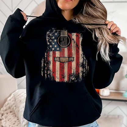 Guitar Lover Shirt, Funny Guitar UnisexT-Shirt/Hoodie/Sweatshirt HLT00 - Vintage USA American Flag Guitar Player Musician Guitarist T-Shirt, Men, Black, 3X-Large