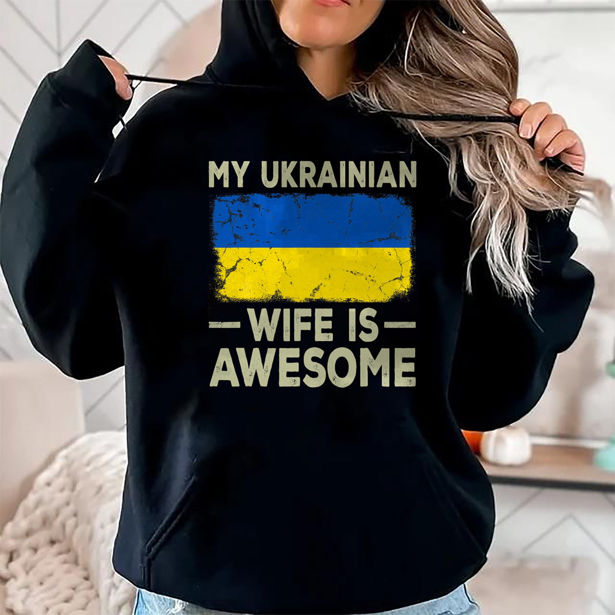 Best Wife Shirt, Wife and Husband Unisex T-Shirt/Hoodie/Sweatshirt HLT00 - My Ukrainian Wife is Awesome Ukraine Flag Funny Husband Wife T-Shirt