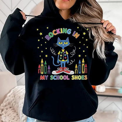 Best Student Shirt, Funny Back To School UnisexT-Shirt/Hoodie/Sweatshirt HLT00 - Cat Rocking in My School Shoes Funny Back to School T-Shirt, Youth, Black, Small