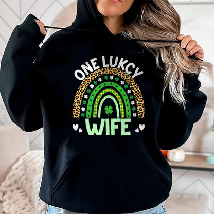 Best Wife Shirt, Wife and Husband Unisex T-Shirt/Hoodie/Sweatshirt HLT00 - Gift for wife T shirt, lucky wife   One Lucky Wife Leopard Rainbow Saint Patrick's Day T-Shirt (1)